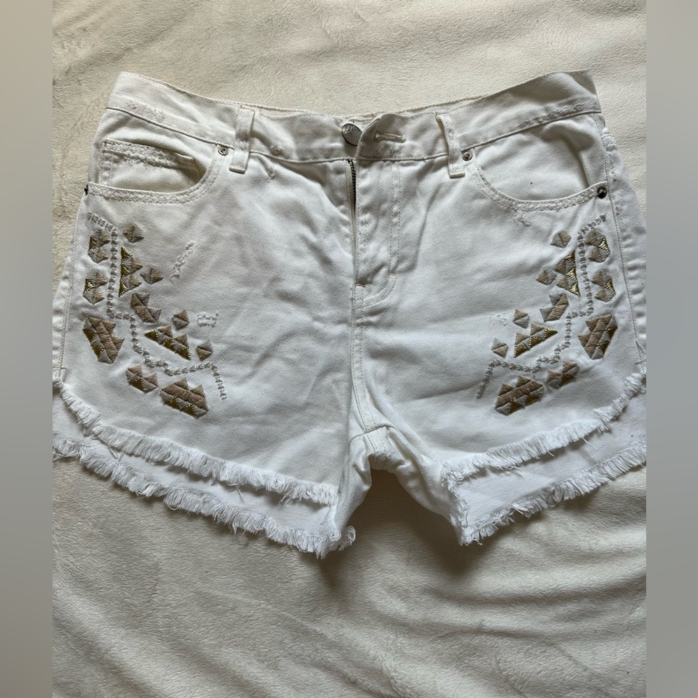 Free People White Jean Shorts with gold detail